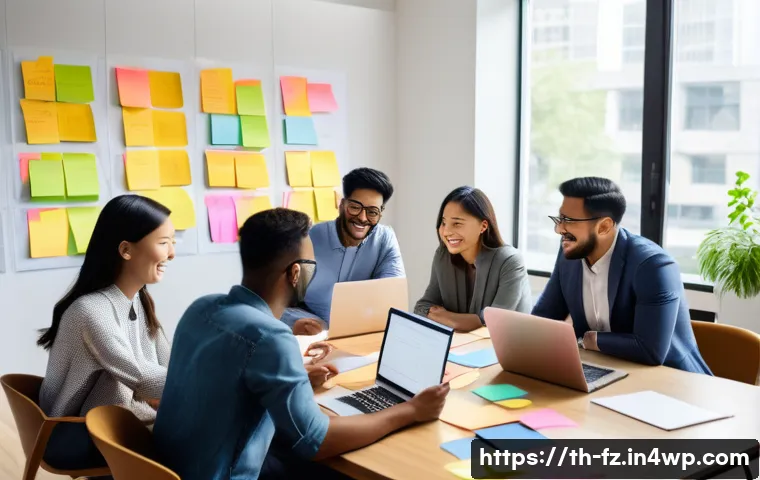 지식 합성을 위한 팀 빌딩 활동 - A diverse modern office team engaged in a lively brainstorming workshop, featuring men and women of ...