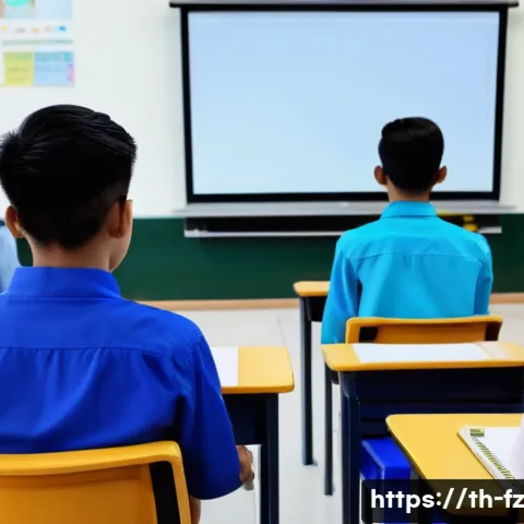 지식 합성 능력 개발을 위한 멀티미디어 활용 - A modern classroom scene in Thailand with diverse Thai students attentively watching an educational ...