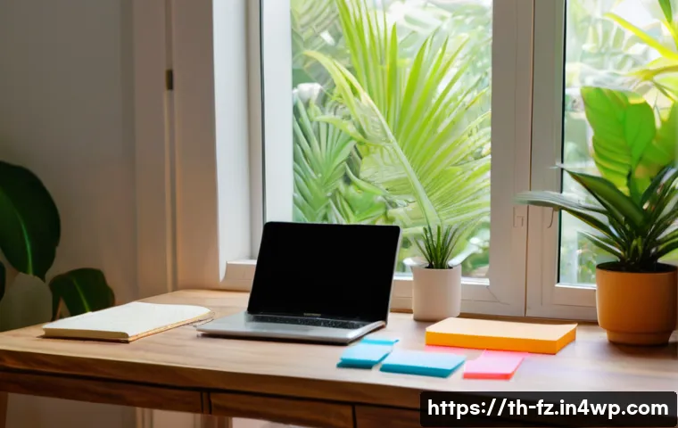 지식 합성 능력을 높이기 위한 일상 습관 - A modern Thai home office setup bathed in natural light, featuring a neat wooden desk with a laptop ...